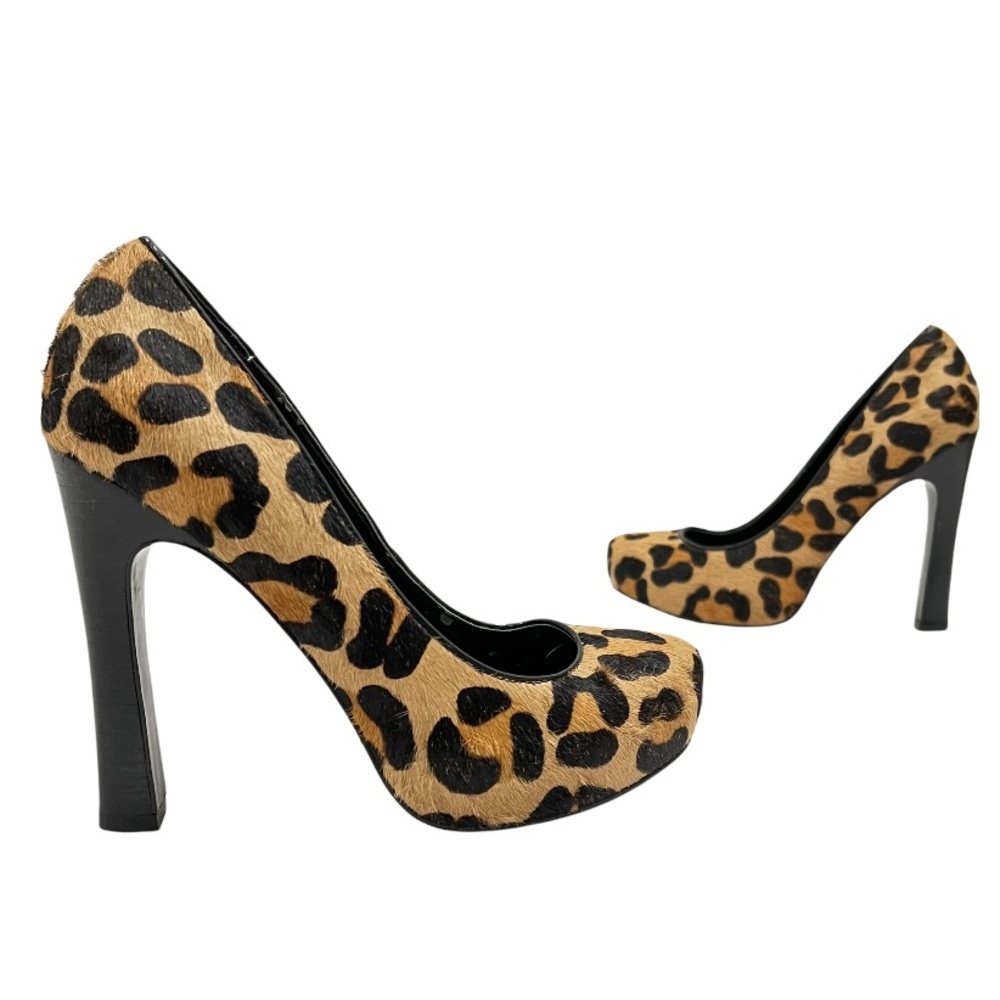 Aqua Leopard Print Calf Hair Heels Cheetah Pumps - Picture 2 of 11